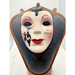 Fancy Faces Mask NEW ORLEANS Mardi Gras Signed VTG Ceramic 3.75” Joan